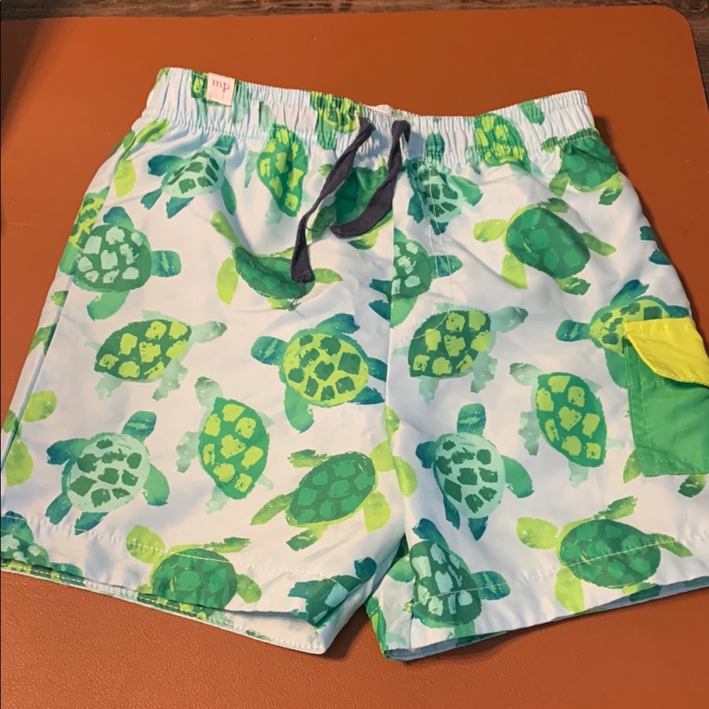 Mudpie Green Turtle Print Toddler Boy Swim Trunks
